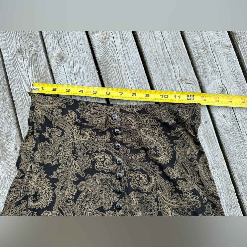 SOLD - Vtg 90s Slinky Material Black &Tan Paisley Skirt w/lots of buttons Size S - Picture 5 of 8